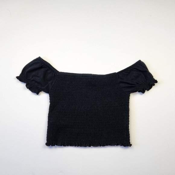 NWOT Pacsun Me to We Black Smocked Off The Shoulder Crop Top sz S - Picture 1 of 7